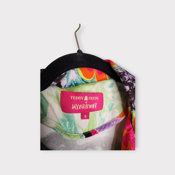 Teddy Fresh x MyFawnwy Men's Camp Shirt Sm Multicolor Bear Snake Statement - Picture 3 of 9